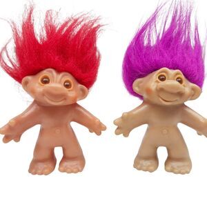 Troll Dolls Vintage 1986 DAM 5" Set of 2 Red Purple Hair Toys Collectibles